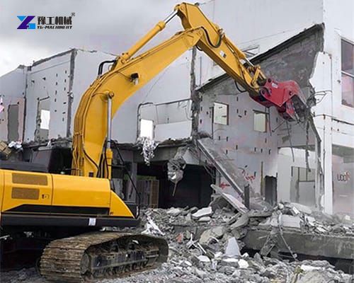 excavator pulverizer attachment working on site