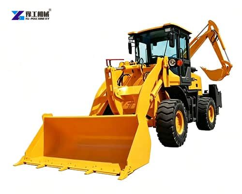wheel backhoe loader loading gravel with front bucket